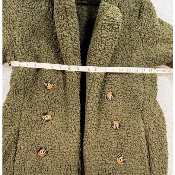 Miss Sparkling Olive Green Teddy Sherpa Jacket S Double Breasted Cozy Clean Girl - Picture 15 of 17